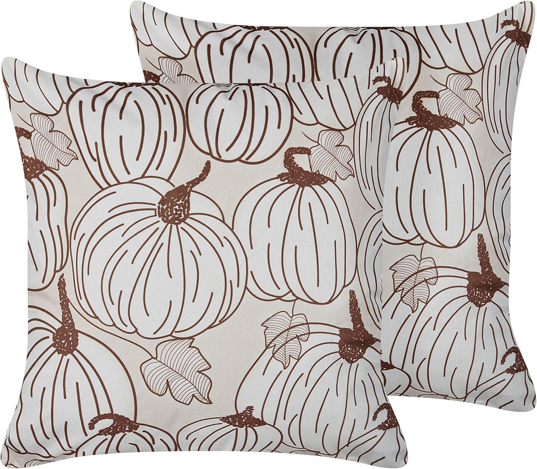 Zierkissen 2er Set 45x45 cm Halloween Kürbis-Motiv beige/braun Samtstoff Gourd