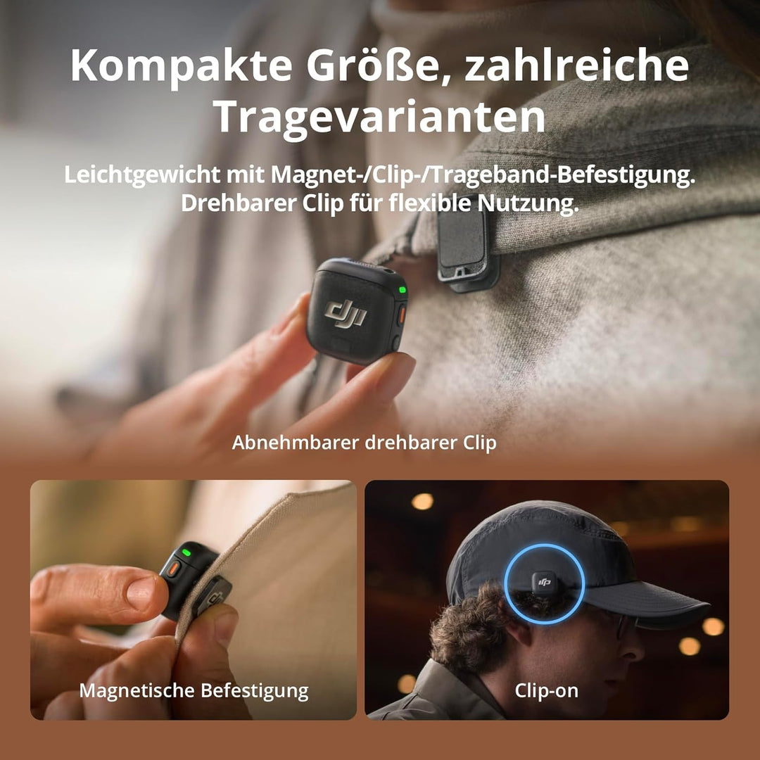 DJI Mic 3 (2 Sender + 1 Empfänger + Ladeschale), Funkmikrofon für iPhone/Kamera/Android, Ultraleicht