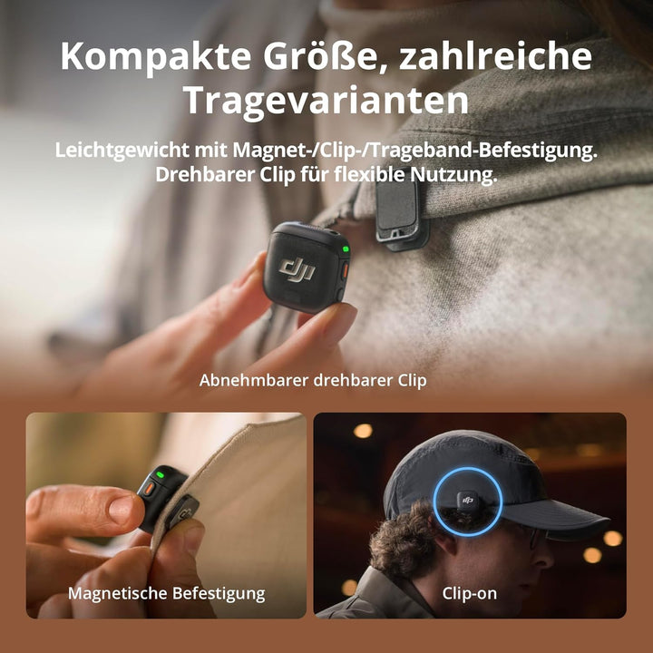 DJI Mic 3 (4 Sender + 1 Empfänger + Ladeschale), drahtloses Mini-Mikrofon für iPhone/Kamera/Android,