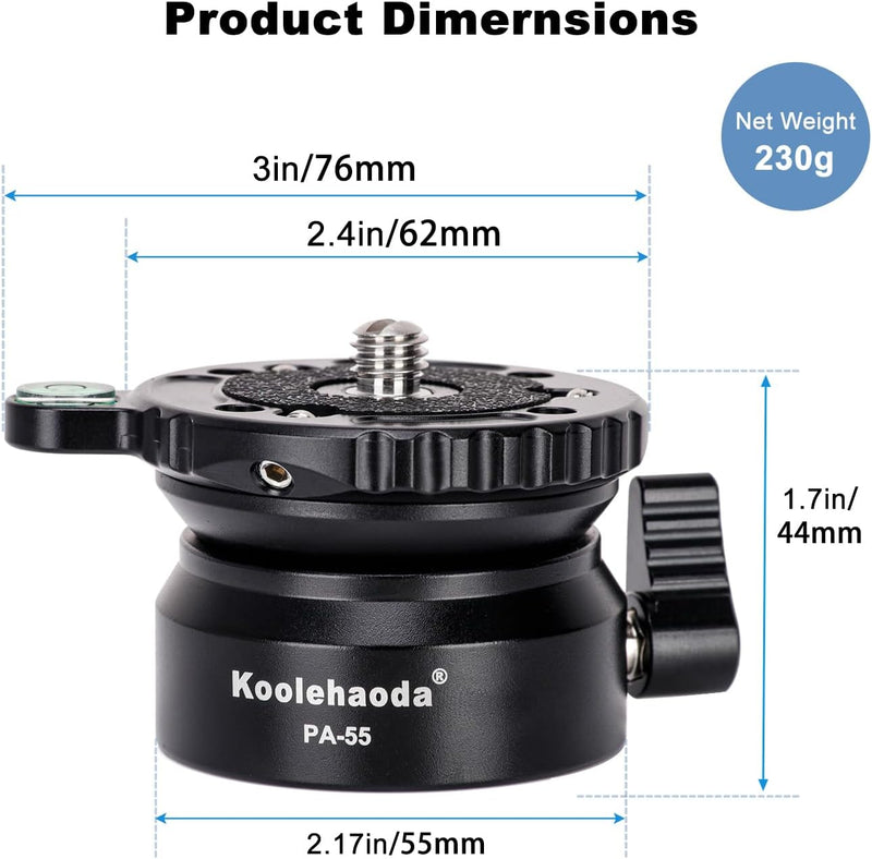 Koolehaoda PA-55 Stativ Nivellierbasis Leveling Base +/- 15 Grad Präzisionseinstellung mit 1/4 Zoll