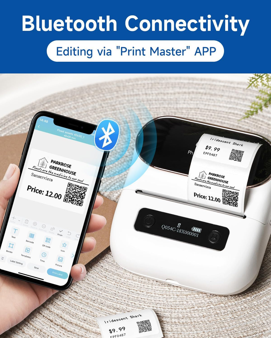 Phomemo M220 Etikettenmacher, Bluetooth-Etikettendrucker für Barcode, Adresse, Haus, Mailing, Kleinu