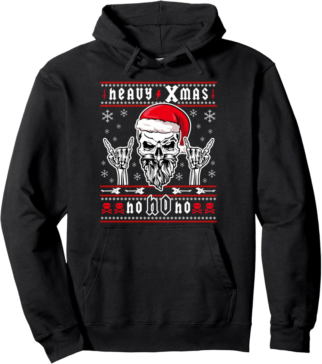 Heavy Xmas Totenkopf mit Weihnachtsmütze Ugly Ho Design Pullover Hoodie