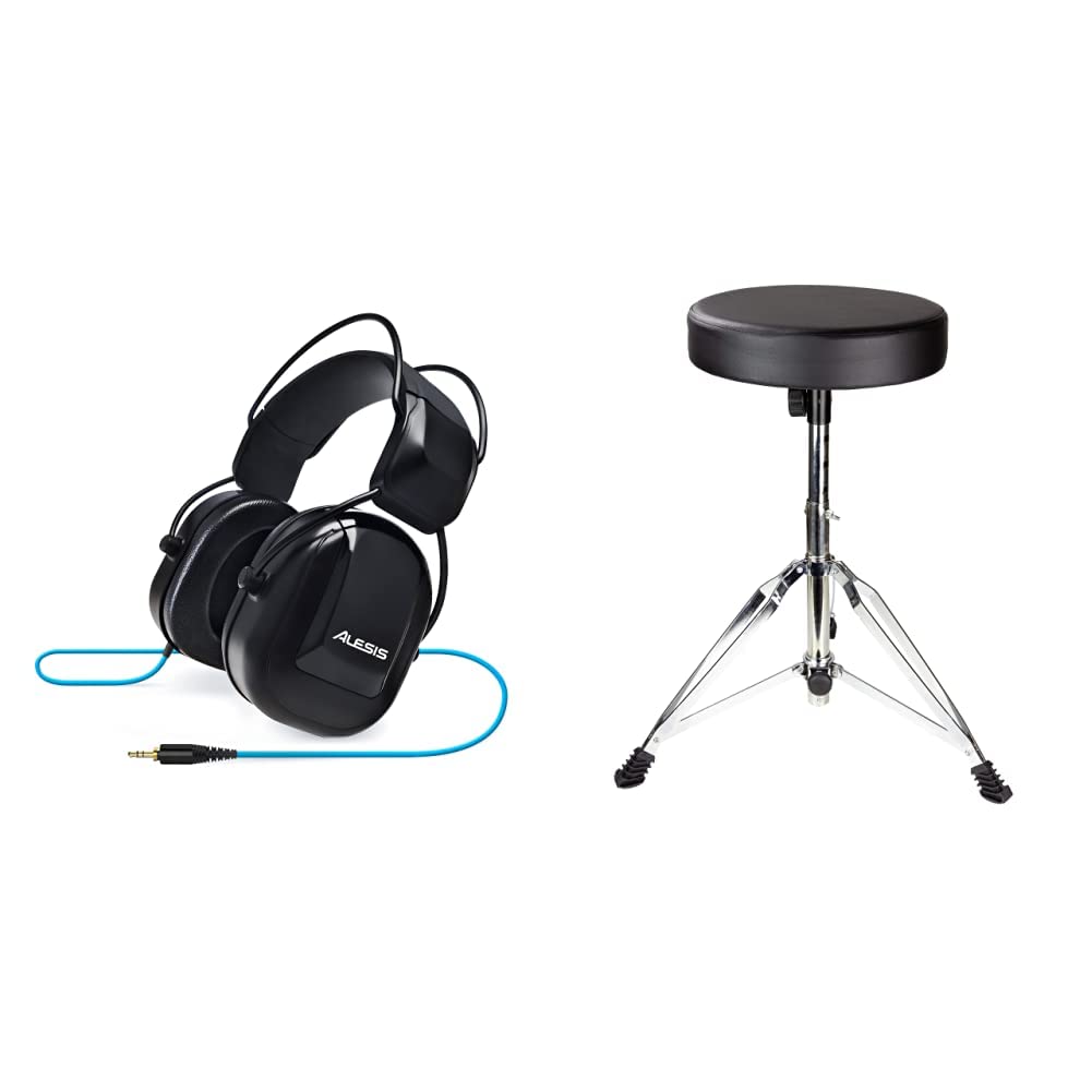 Alesis DRP 100 - Professioneller E Drums/Schlagzeug Monitoring Kopfhörer, Schwarz & RockJam Verstell