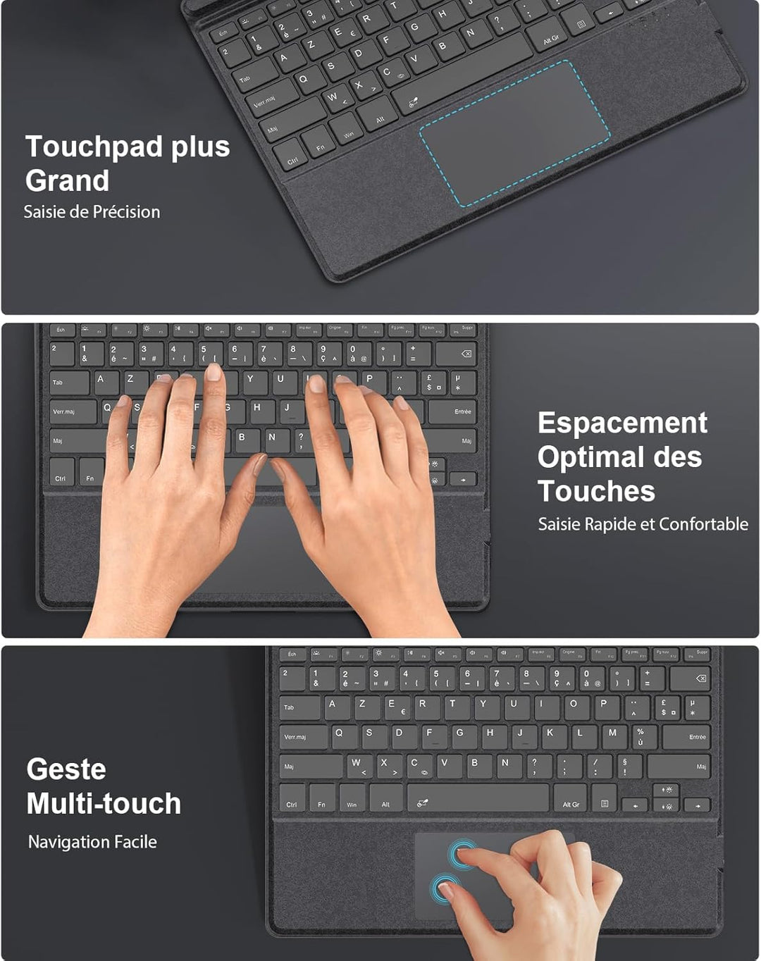 MoKo Französische Tastatur Kompatibel mit Microsoft Surface Pro 11/ Pro 10/ Pro 9/ Pro 8/ Pro X, AZE