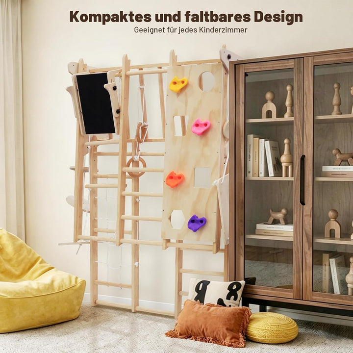 Maxi Klettergerüst Indoor, 12 in 1 Montessori Indoor Spielplatz Klappbar für Kinder aus Massivem Hol