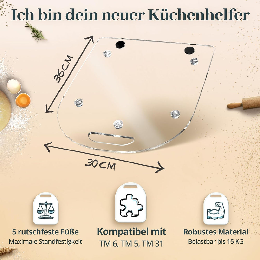 Gleitbrett für Thermomix TM6 TM5 | Transparentes Premium Acrylglas | Müheloses Verschieben ohne Besc