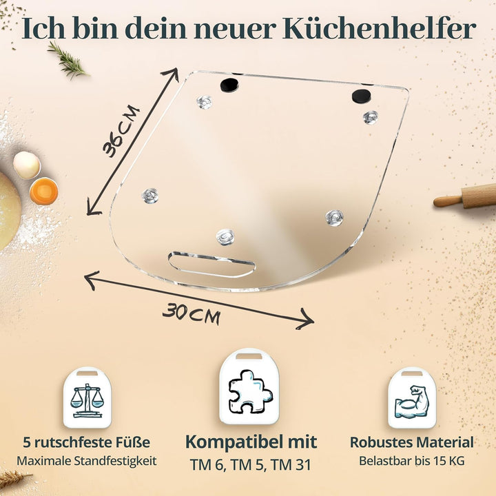 Gleitbrett für Thermomix TM6 TM5 | Transparentes Premium Acrylglas | Müheloses Verschieben ohne Besc