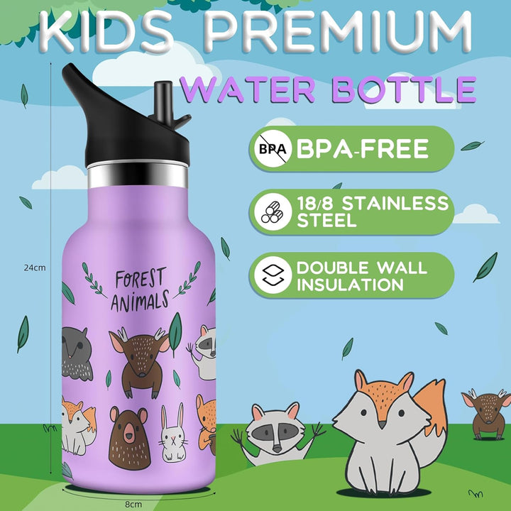 Grsta Trinkflasche Kinder, 350ml Trinkflasche Edelstahl, Trinkflasche Schule Kalt&Warm, Trinkflasche