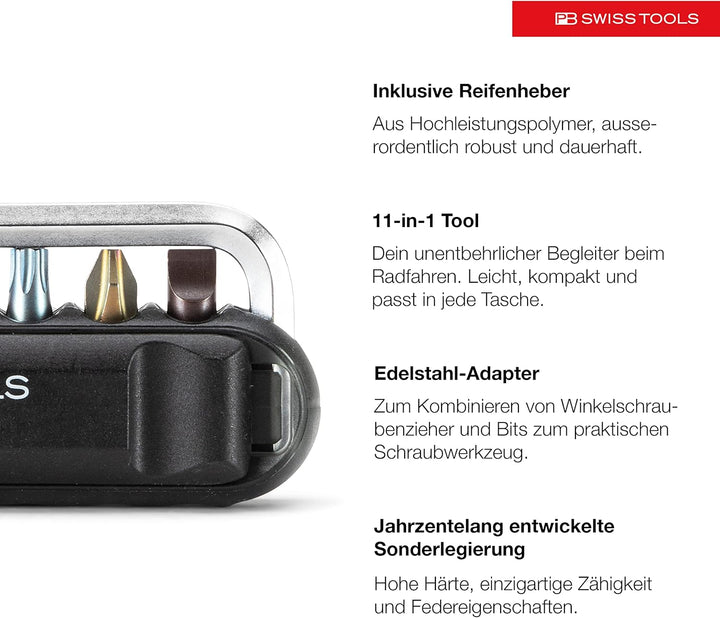 PB Swiss Tools Fahrrad Multitool PB 470-100% Swiss Made - Multitool Werkzeug mit Bits, Winkelschraub