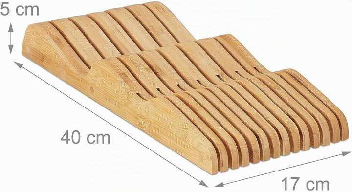 Relaxdays Messerblock Schublade, liegend, Bambus, für 13 Messer, HBT: 5x17x40 cm, Schubladeneinsatz,