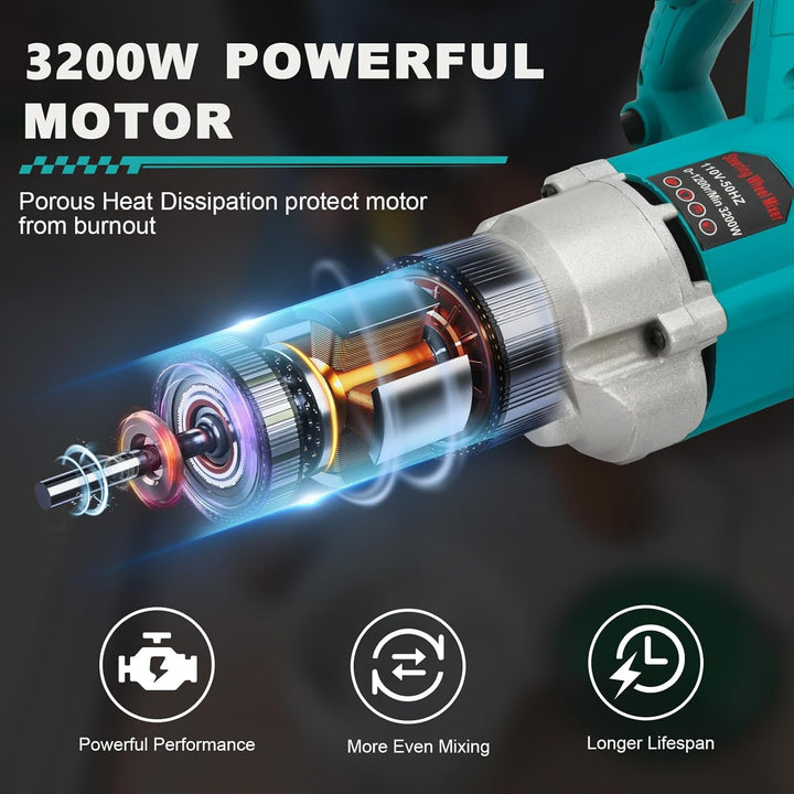 WingFly 3200W Rührwerk Mörtelrührer, 230V Farb-Mörtelrührer Betonrührer, 6 Gang-Getriebe, Farbmörtel