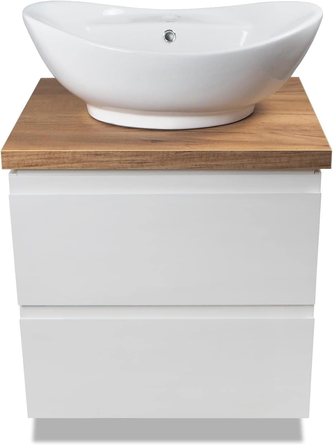 VBChome Badmöbel 60 cm Weiss Aufsatzwaschbecken mit Hahnloch 59x39 cm Aufsatzwaschtisch mit Waschbec
