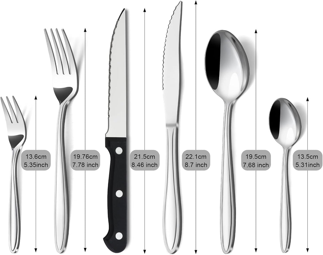 Hunnycook Besteck Set 12 Personen mit Steakmesser, Premium Edelstahl Besteck Set 72 Stück, Elegantes