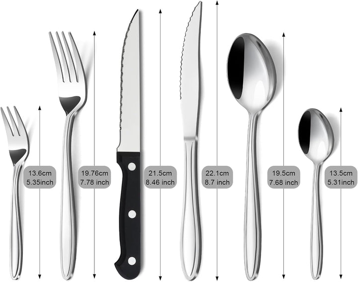 Hunnycook Besteck Set 12 Personen mit Steakmesser, Premium Edelstahl Besteck Set 72 Stück, Elegantes