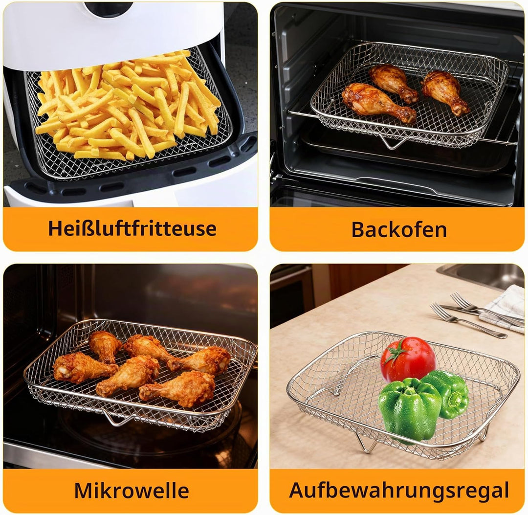 3-Schicht Luftfritteuse-Grillrost Air Fryer Rack Zubehör Edelstahl Grill Dehydrator Rack stapelbar A