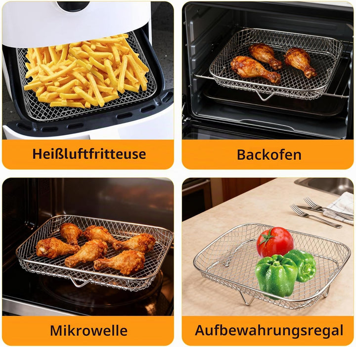 3-Schicht Luftfritteuse-Grillrost Air Fryer Rack Zubehör Edelstahl Grill Dehydrator Rack stapelbar A