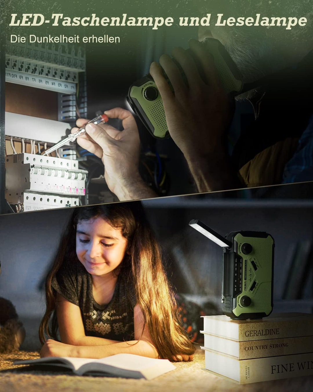 PRUNUS J-369 Kurbelradio FM/AM Mittelwellenradio, Radio Batteriebetrieben, Radio Kurbel Notfall mit