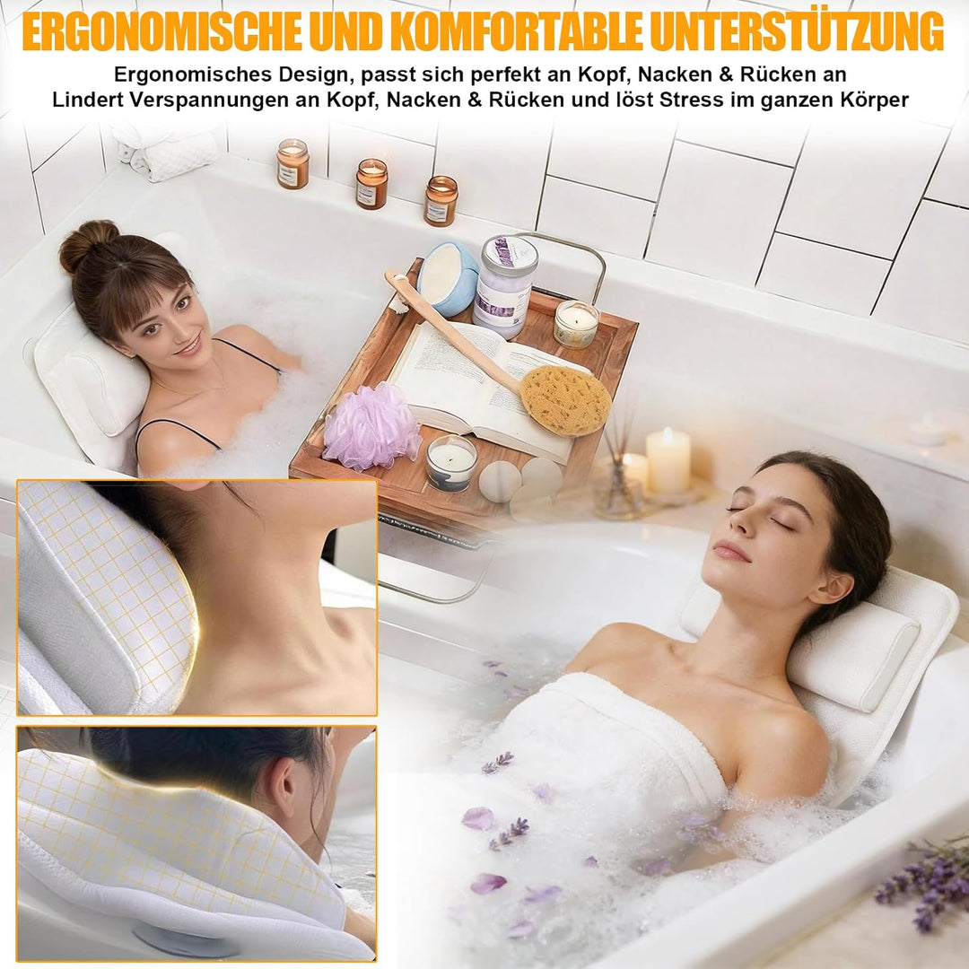 Badewannenkissen Ganzkörper (128 x 38 cm) – Ergonomisches Badekissen | mit 3D-Air-Mesh-Technologie &amp;