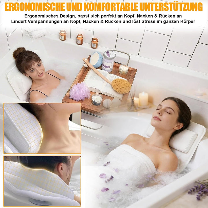 Badewannenkissen Ganzkörper (128 x 38 cm) – Ergonomisches Badekissen | mit 3D-Air-Mesh-Technologie &amp;