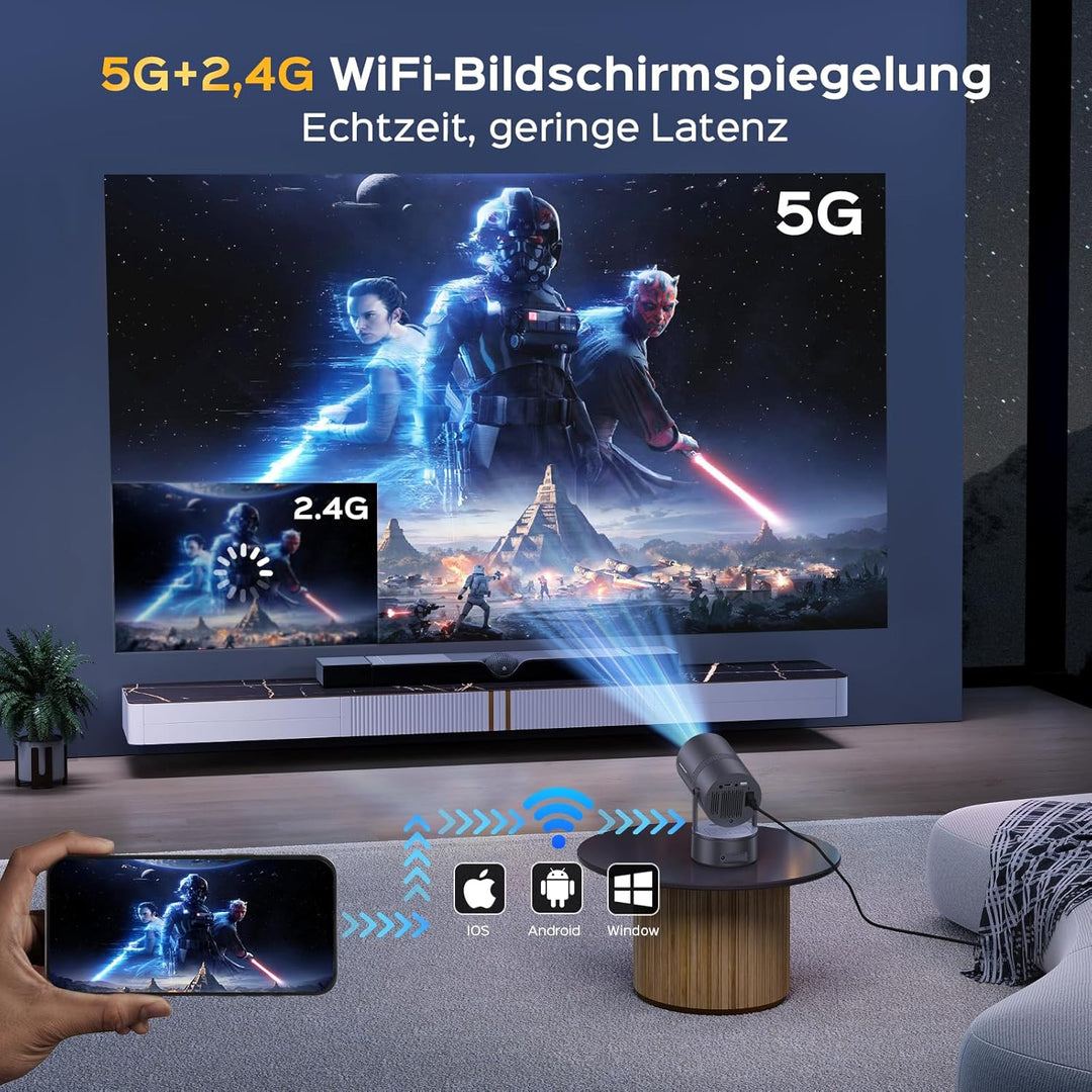 Mentech X3 Mini Beamer 4K Heimkino, Mini Projektor, Beamer WiFi6 und BT5.2 mit Android OS, Auto Trap