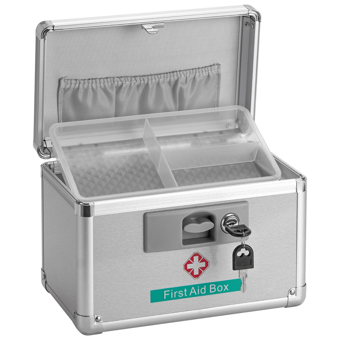 Medikamenten Aufbewahrung, 25.4 x 15.2 x 17 cm Medikamentenbox mit Tragbarer Griff, Kindersichere Me