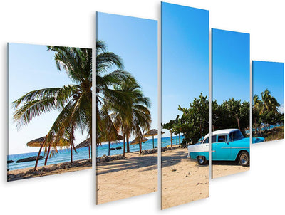 islandburner Bild auf Leinwand Alter Oldtimer Strand Kuba Bilder Wandbilder Poster Leinwand 170x80cm