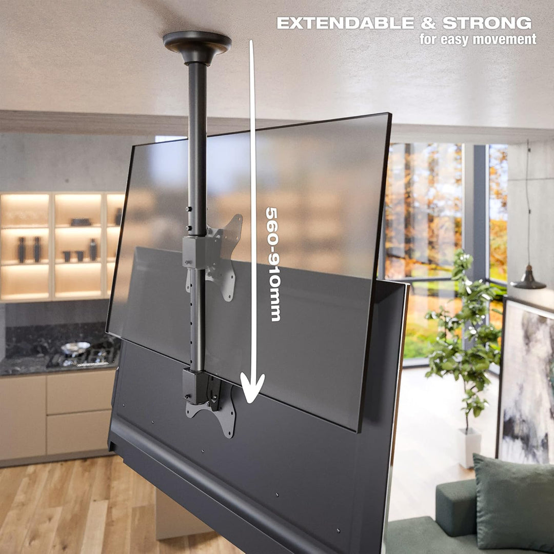 RICOO Monitor & TV Deckenhalterung für Fernseher 23-42 Zoll, Schwenkbar Neigbar Höhenverstellbar, Un