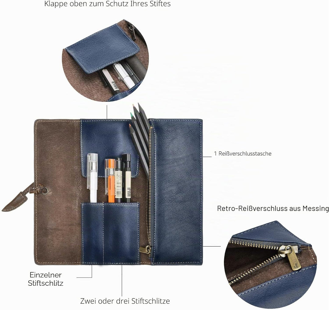 ZLYC Handgefertigtes Stifteetui aus Leder, weich, Rolltasche, Schreibwaren, Geschenk für Studenten B