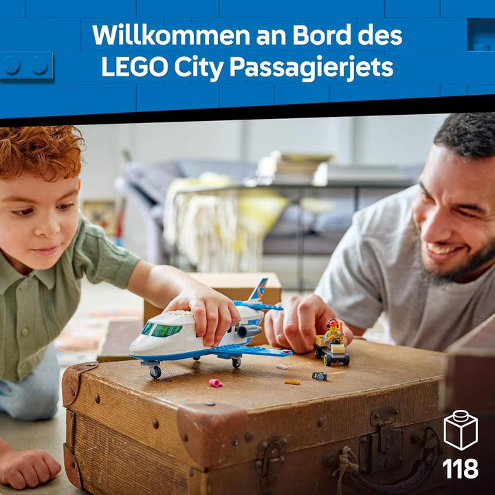LEGO City Passagierjet Spielzeug - Flugzeug Modellbausatz mit 4 Minifiguren und Reisezubehör - Lerns