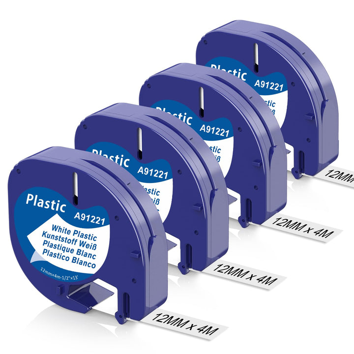 4x Kompatibel mit Dymo LetraTag 12mm x 4m für LT-100H 100T XR 200B, Kompatibel mit Dymo LetraTag XR