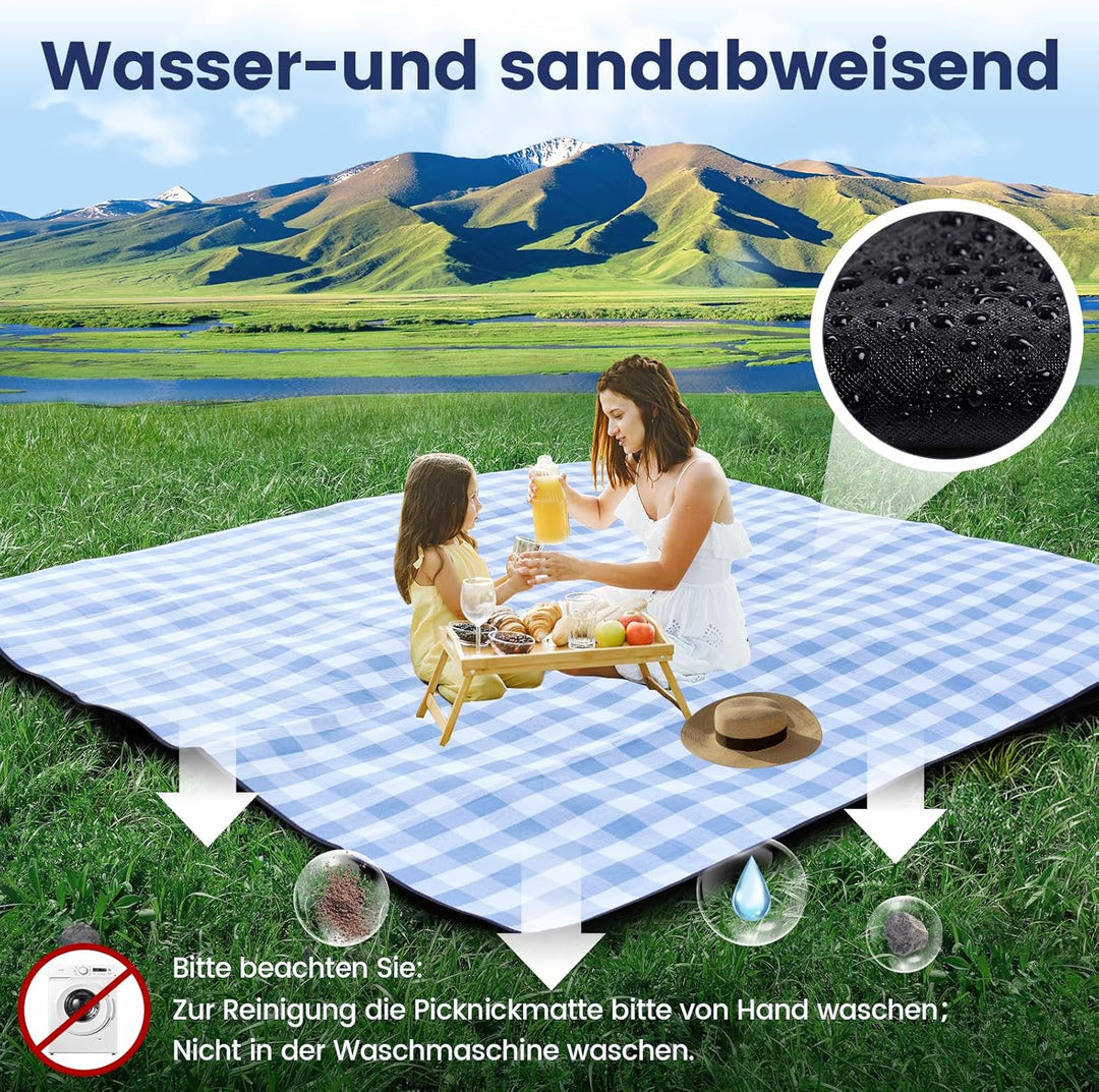 sapsisel 200 x 200 cm Picknickdecke, extra gross, wasserdicht und faltbar, Stranddecke, 3-lagige Out