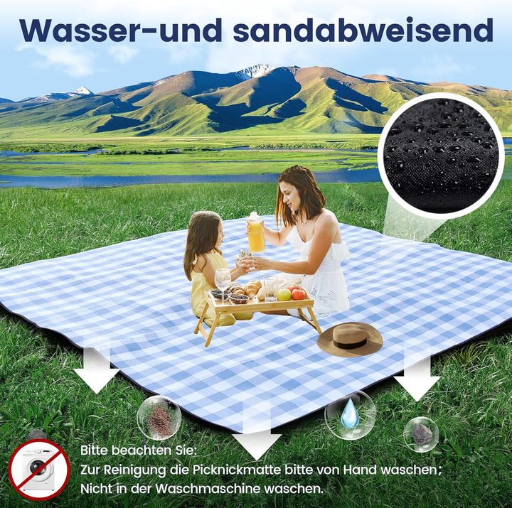 sapsisel 200 x 200 cm Picknickdecke, extra gross, wasserdicht und faltbar, Stranddecke, 3-lagige Out
