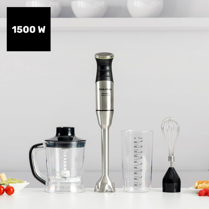 Taurus – Stabmixer XXL 1500W | 20 Geschwindigkeiten + TURBO | Edelstahlklingen | Spritzschutzglocke