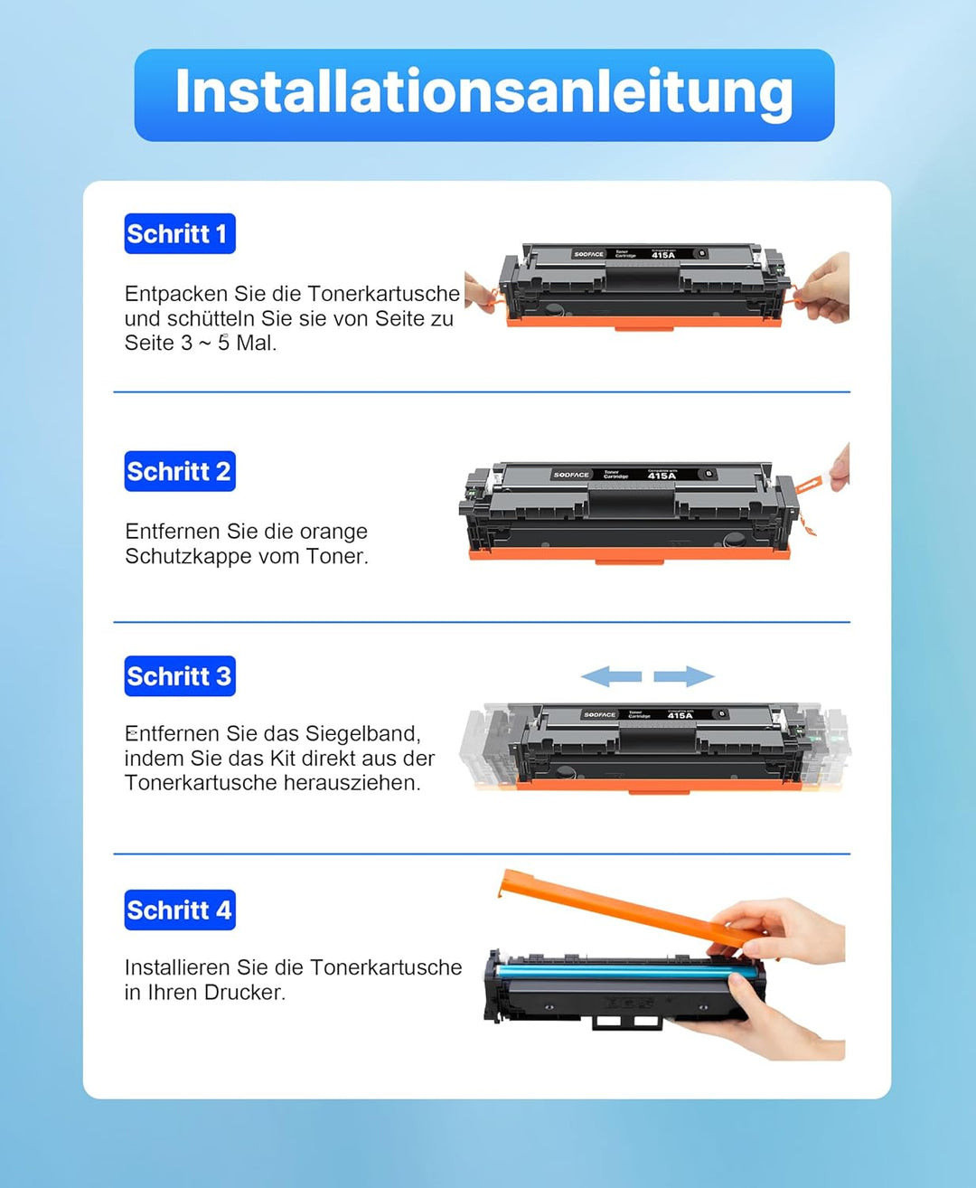 SODFACE 415A Toner Mit Chip Kompatibel für HP 415A 415X für Color Laserjet Pro MFP M479fdw M479dw M4