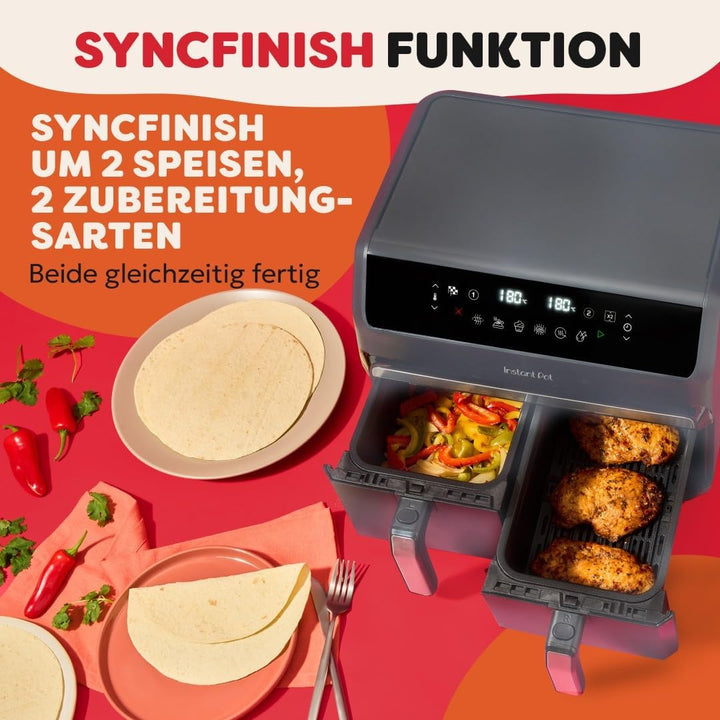 Instant Pot - Vortex Dual Trüffelgrau-Heissluftfritteuse - Gross, 8 l, Familiengrösse, zweifach, dop