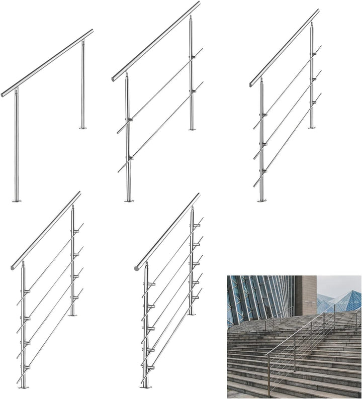 Jiubiaz Edelstahl Handlauf Universal Geländer 100cm, 2 Querstangen Verwendung für drinnen und drauss