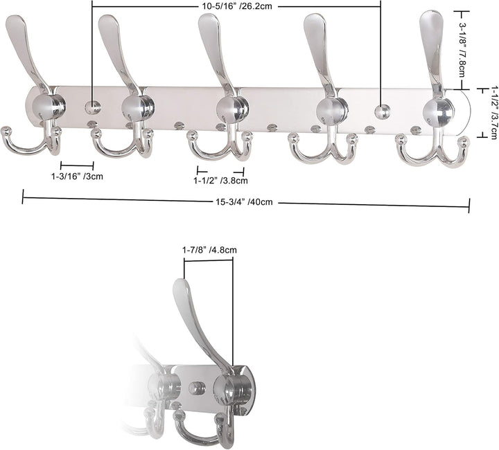 Dseap Garderobenleiste - Schwerlast Garderobenhaken Mit 5 Dreifachhaken, Edelstahl Wandgarderobe, Kl