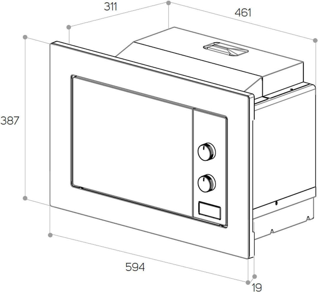 Taurus MO20IXM Einbau-Mikrowelle, 20 l Kapazität, 800 W, Grill 1000 W, 5 Leistungsstufen, 3 Kombinat