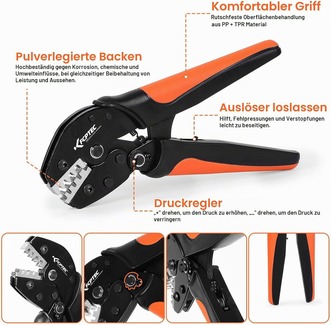 KF CPTEC Crimpzange für nicht isolierte Kabelschuhe,unisolierte Open Barrel Flachstecker, 0,25–1,5 m