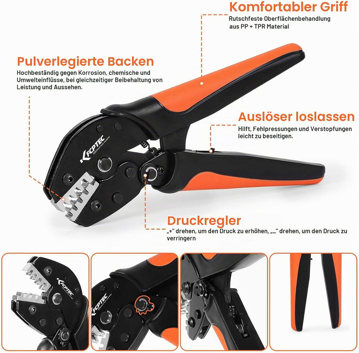 KF CPTEC Crimpzange für nicht isolierte Kabelschuhe,unisolierte Open Barrel Flachstecker, 0,25–1,5 m