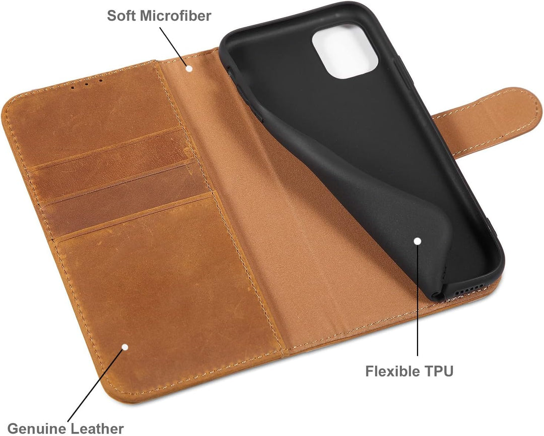 LENSUN Echtleder Hülle für iPhone 11, Handyhülle [Echtes Leder][Magnetverschluss][RFID Schutz] Handy