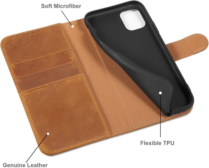 LENSUN Echtleder Hülle für iPhone 11, Handyhülle [Echtes Leder][Magnetverschluss][RFID Schutz] Handy