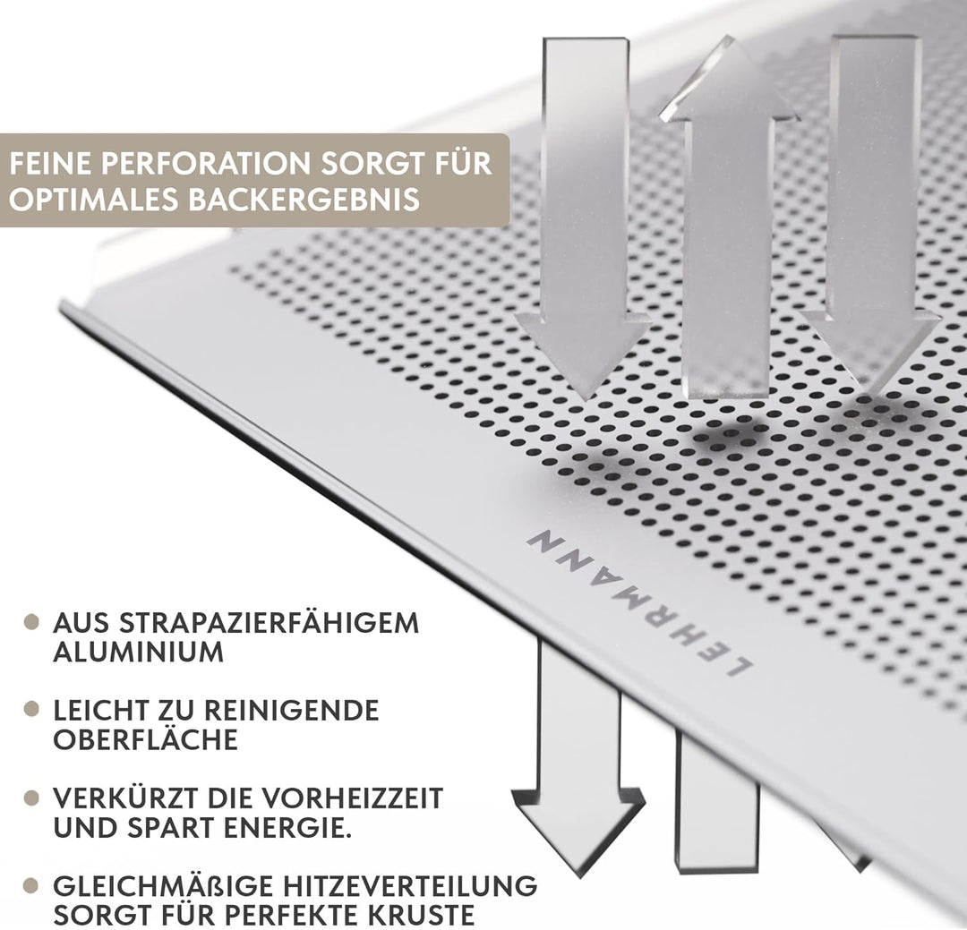 LEHRMANN Lochblech 40 x 30 cm Backblech passt für fast JEDEN BACKOFEN Kuchenblech Baguetteblech Pizz