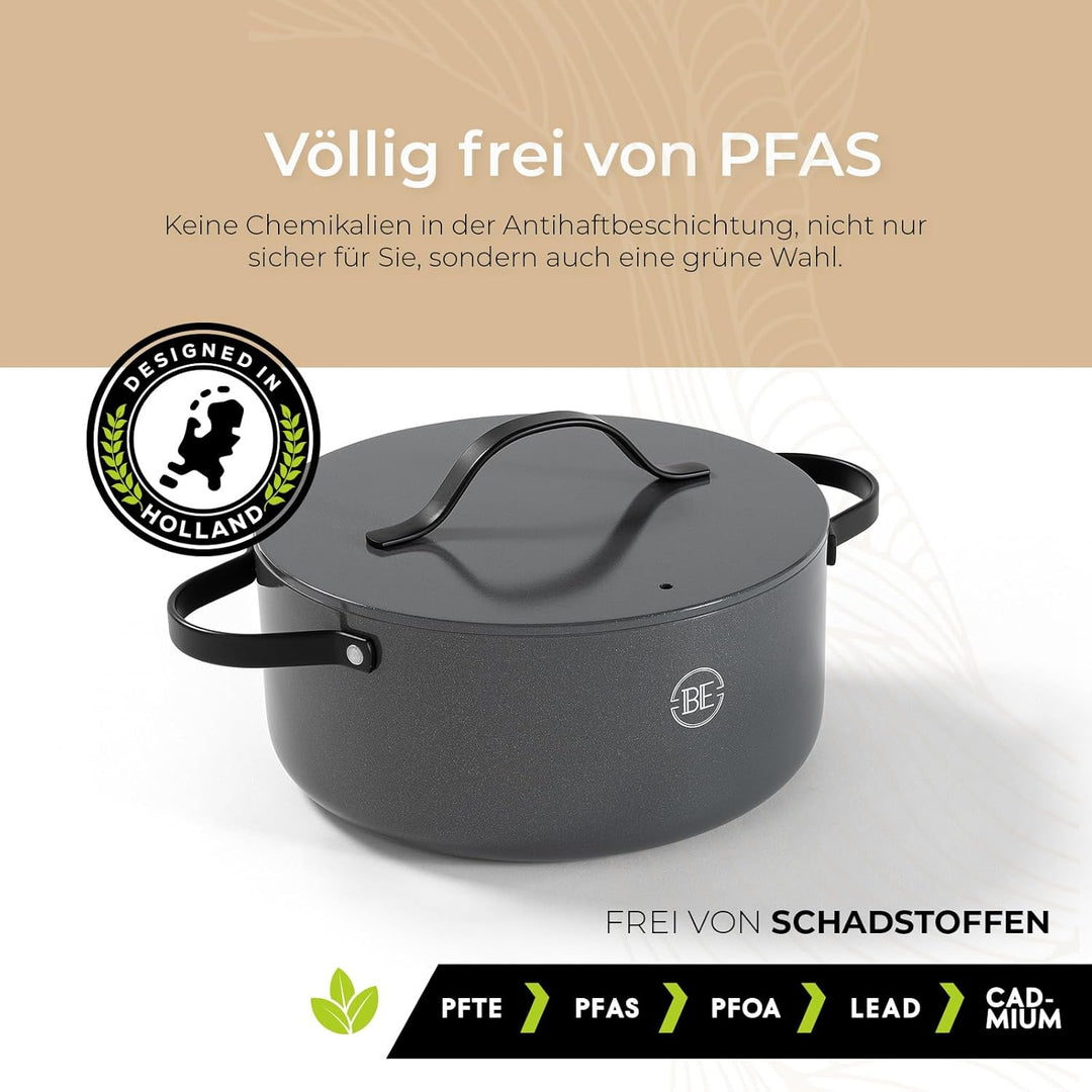 Be Living Essential Kochtopf mit Deckel Ø 24 cm (4 L) Induktion Schmortopf, Non Stick Keramik Antiha