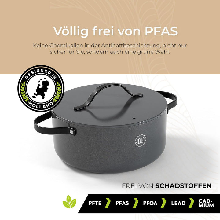 Be Living Essential Kochtopf mit Deckel Ø 24 cm (4 L) Induktion Schmortopf, Non Stick Keramik Antiha