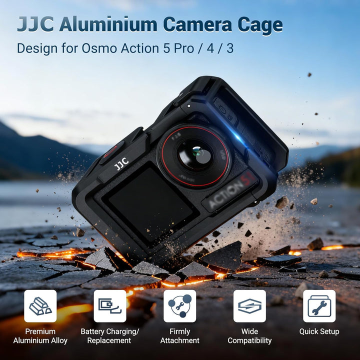 JJC Osmo Action 5 Pro 4 3 Käfig Metall,Aluminium Schutzrahmen mit Objektivdeckel für DJI Osmo Action
