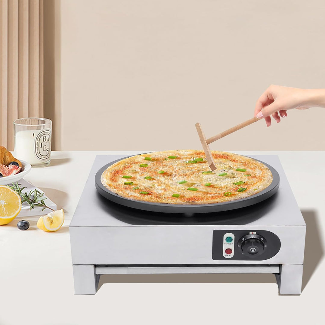 Crepes Maker, 3000W Professional Crepesgerät mit Holzverteiler, Elektro Crepeseisen aus Edelstahl mi