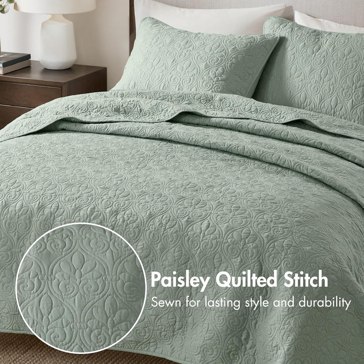 Madison Park Quebec Quilt Set-Luxurious Damask Stitching Design Leichte Tagesdecke mit Baumwollfüllu