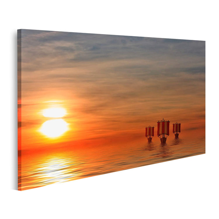 islandburner Bild auf Leinwand Wikingerschiffe 20A Bilder Wandbilder Poster Leinwand 80x40cm, Leinwa