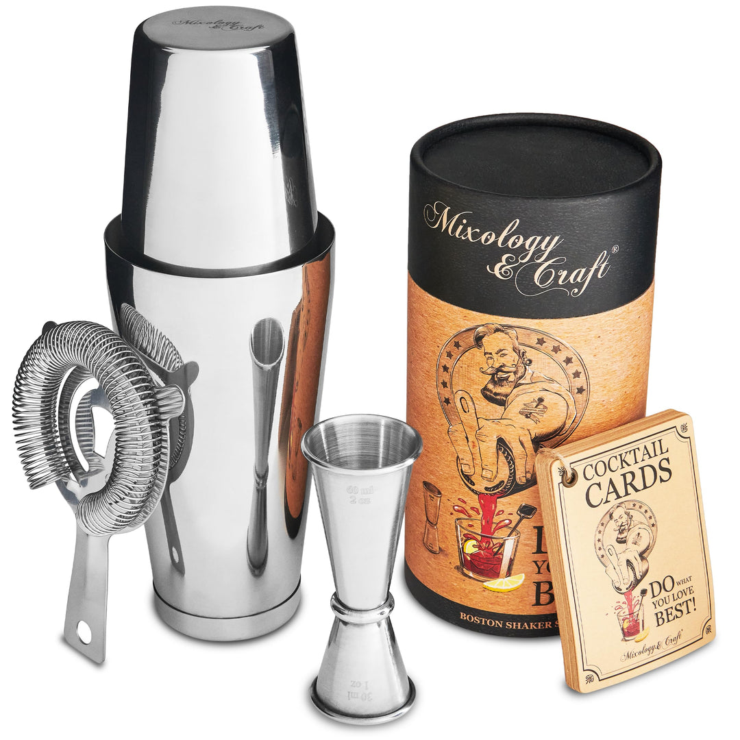 Professionelles Cocktail-Shaker-Set – Boston Shaker, Sieb & Japanischer Jigger | Inkl. exklusiver Re